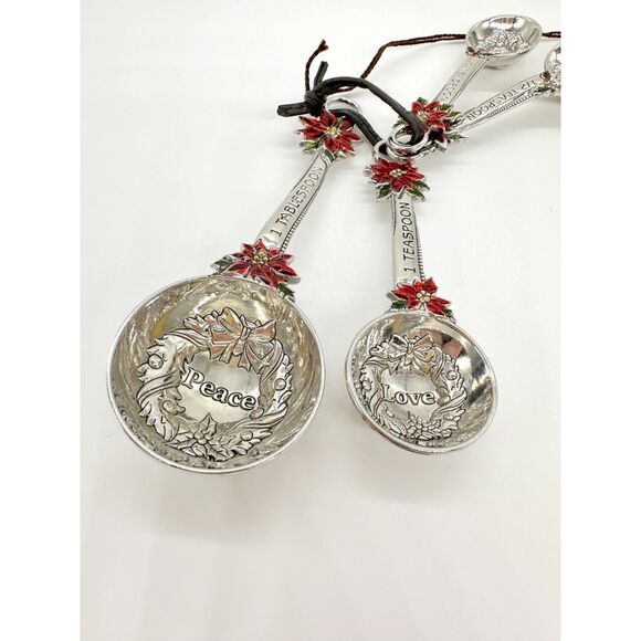 Country Curtains Poinsettia Peace Love Hope Joy Christmas Measuring Spoons NWT - Picture 5 of 8
